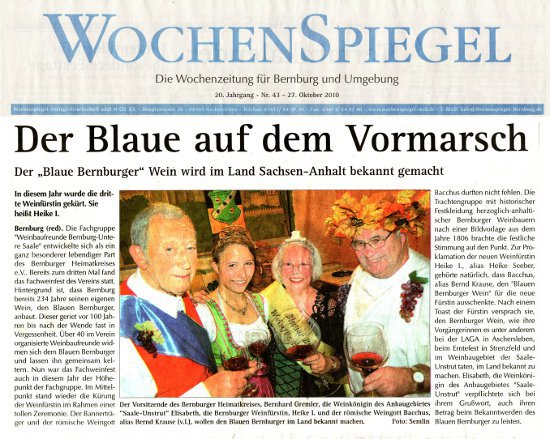 Pressebeitrag Wochenspiegel 'Der Blaue auf dem Vormarsch'